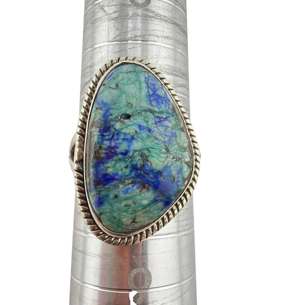 Sterling Silver Azurite Malachite Artisan Statement Ring Size 8